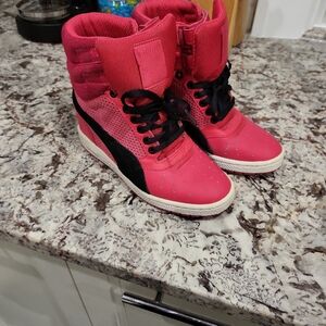 Puma Red and Black High-Top Sneakers